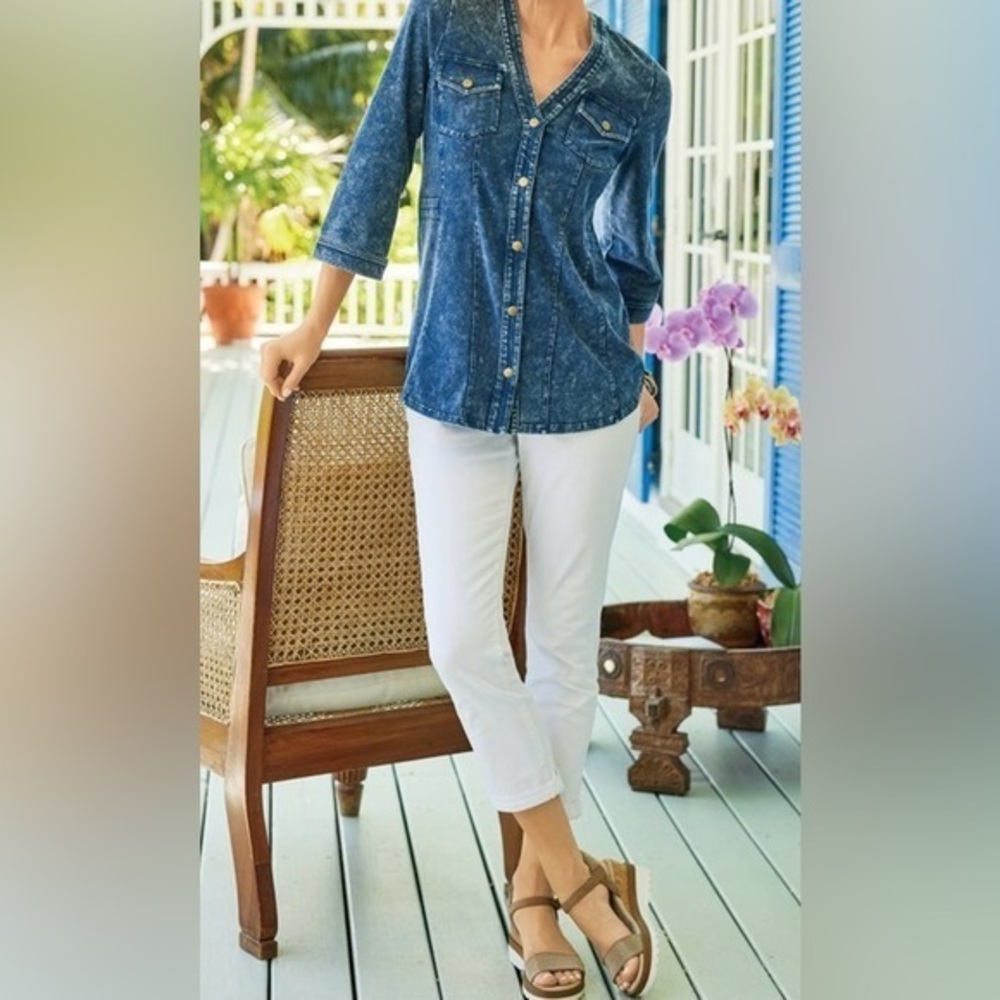 Soft Surroundings NWT white pull on straight Ultimate denim crop jeans  2X